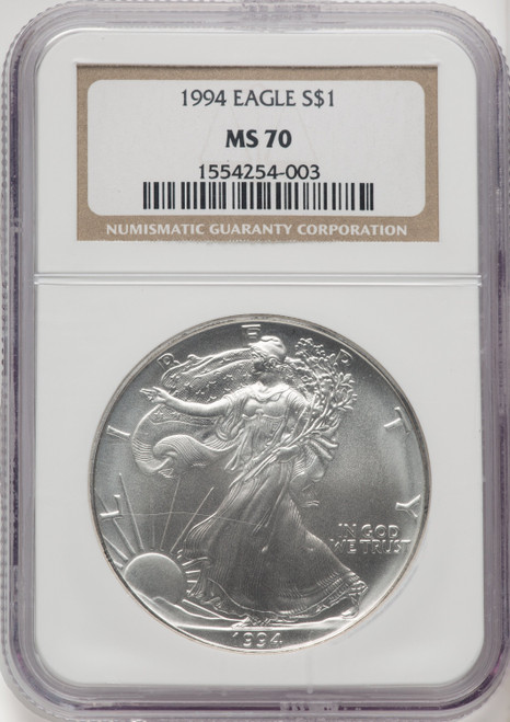 1994 S$1 Silver Eagle Brown Label NGC MS70 1994 S$1 Silver Eagle Brown Label NGC MS70