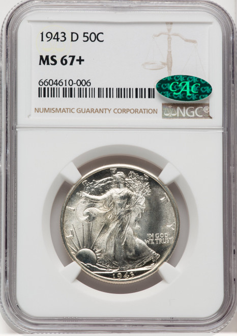 1943-D 50C CAC Walking Liberty Half Dollar NGC MS67+ (768767006)