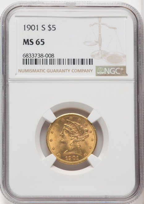 1901-S $5 Liberty Half Eagle NGC MS65 (766853012)