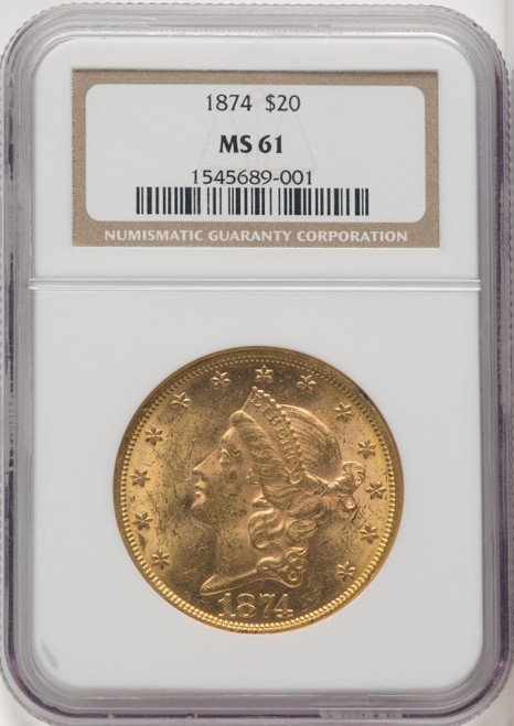 1874 $20 Liberty Double Eagle NGC MS61 (766877001)