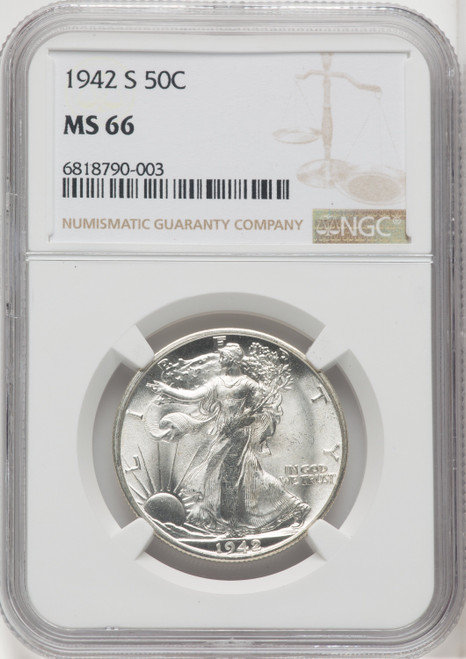 1942-S 50C Walking Liberty Half Dollar NGC MS66 (519054033)