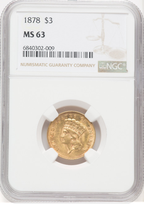 1878 $3 Three Dollar Gold Pieces NGC MS63 (767997001)