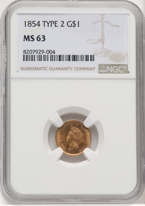 1854 G$1 Type Two Gold Dollar NGC MS63 (506064004)