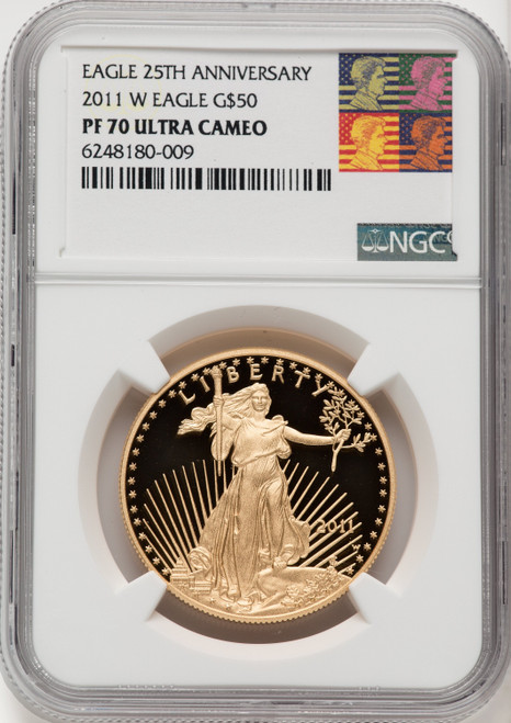 2011-W $50 Gold Eagle 25th Anniversary NGC PF70 Reagan Label