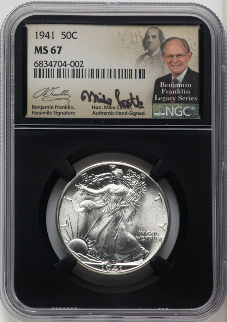 1941 50C Mike Castle Blk Core Franklin Series Walking Liberty Half Dollar NGC MS67 (764629007)