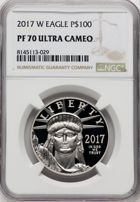 2017-W $100 One-Ounce Platinum Eagle Statue of Liberty 20th Anniversary Brown Label NGC PF70 (766539007)