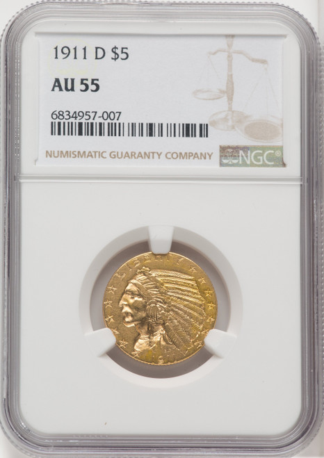 1911-D $5 Indian Half Eagle NGC AU55 (766686004)