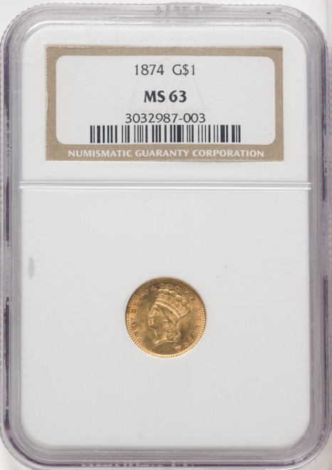 1874 G$1 Gold Dollar NGC MS63 (765562003)