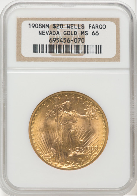 1908 NM $20 Wells Fargo Saint-Gaudens Double Eagle NGC MS66 (765577002)