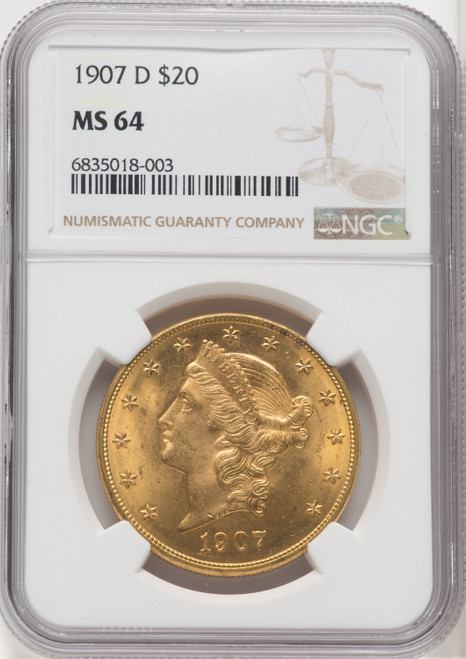 1907-D $20 Liberty Double Eagle NGC MS64 (765810010)