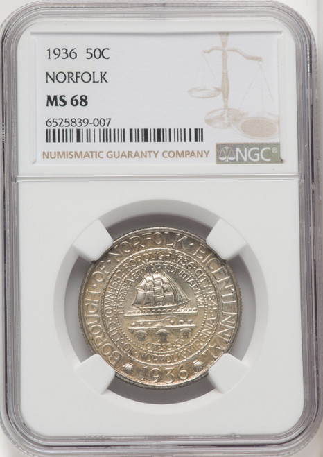 1936 50C Norfolk Commemorative Silver NGC MS68 (765810054)