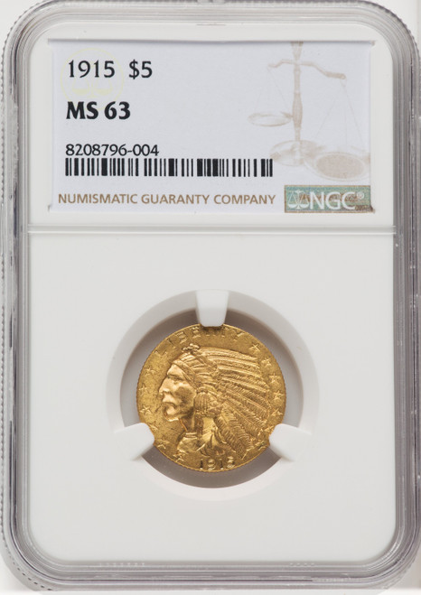 1915 $5 Indian Half Eagle NGC MS63 (769075003)