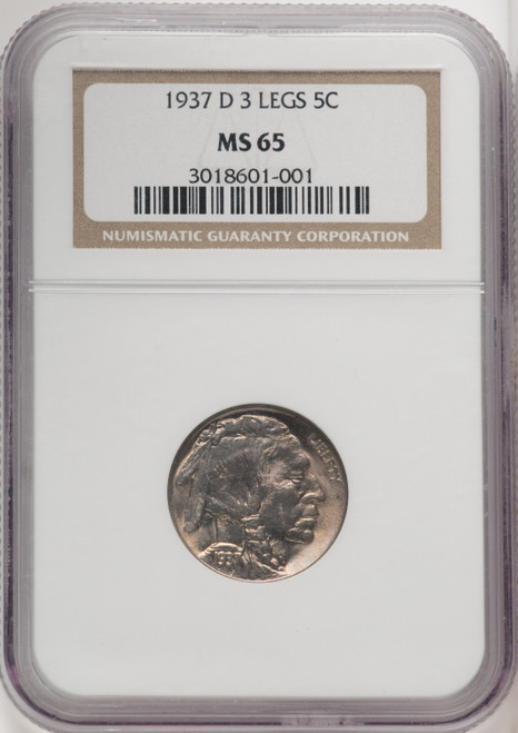 1937-D 5C Three-Legged FS-901 Buffalo Nickel NGC MS65 (767552001)