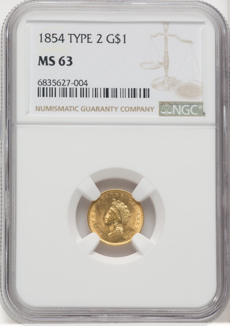 1854 G$1 Type Two Gold Dollar NGC MS63 (768214001)