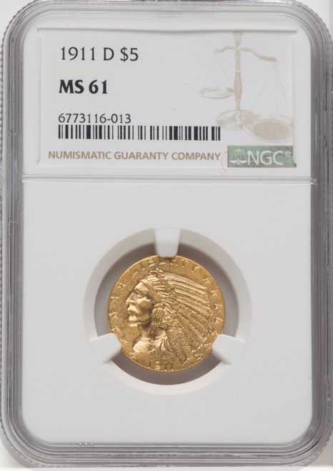 1911-D $5 Indian Half Eagle NGC MS61 (769295030)