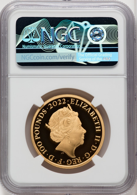 Elizabeth II gold Proof  James I  100 Pounds (1 oz) 2022 PR70 Ultra Cameo NGC. One of the First 100 Struck. World Coins NGC MS70 (516613022)