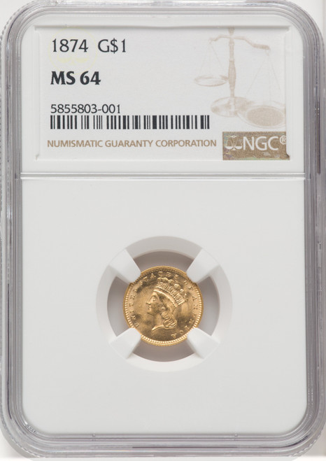1874 G$1 Gold Dollar NGC MS64 (768391047)