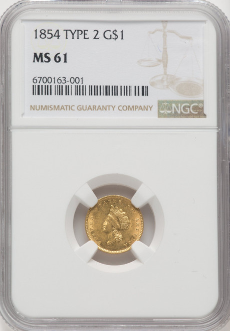 1854 G$1 Type Two Gold Dollar NGC MS61 (768415014)