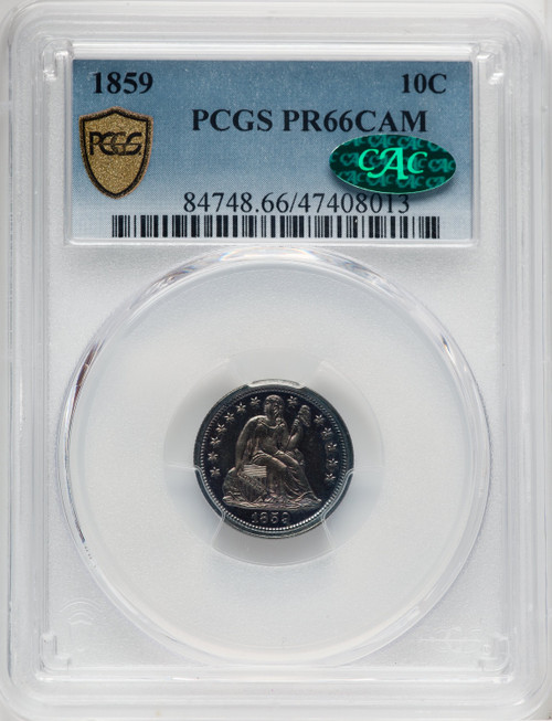 1859 10C CA CAC Proof Seated Dime PCGS PR66 (768602021)