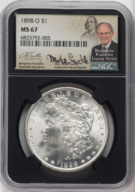 1898-O $1 Mike Castle Blk Core Franklin Series Morgan Dollar NGC MS67 (764072021)