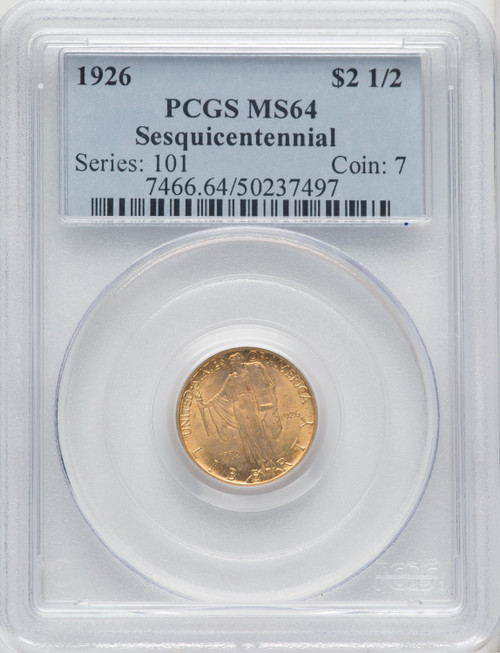 1926 $2.50 SESQUI Commemorative Gold PCGS MS64 (766104173)