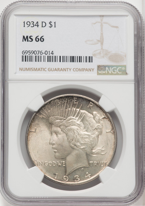 1934-D $1 Peace Dollar NGC MS66 (766550036)