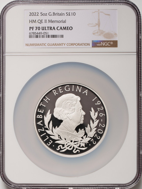 Charles III silver Proof  Queen Elizabeth II Memorial  10 Pounds (5 oz) 2022 PR70 Ultra Cameo NGC World Coins NGC MS70 (517036104)