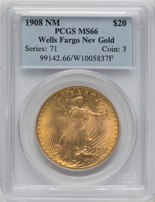 1908 NM $20 Wells Fargo Saint-Gaudens Double Eagle PCGS MS66 (517149014)