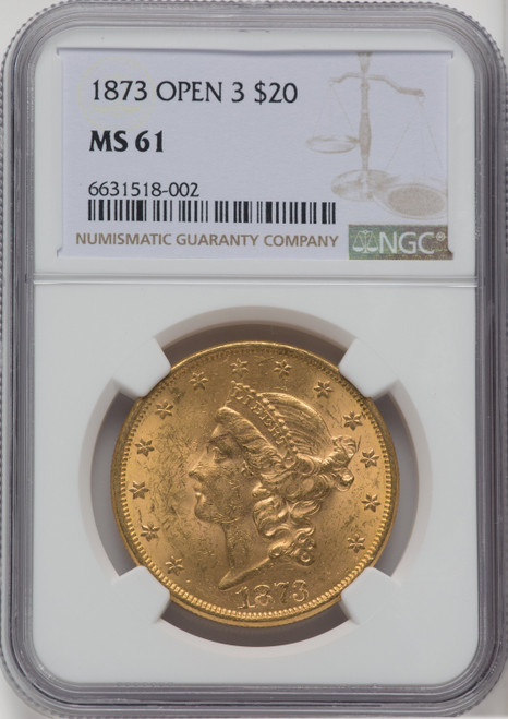 1873 $20 OPEN 3 Liberty Double Eagle NGC MS61 (762081026)