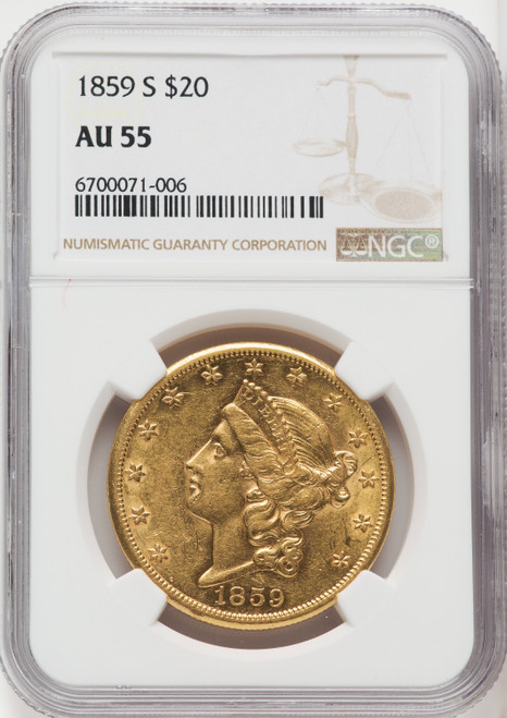 1859-S $20 Liberty Double Eagle NGC AU55 (767389002)
