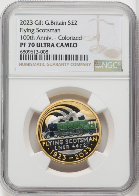 Charles III gilt-silver Colorized Proof “Flying Scotsman Centenary” 2 Pounds 2023 PR70 Ultra Cameo NGC World Coins NGC MS70 (518113008)