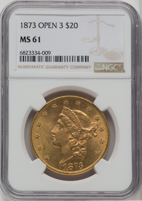 1873 $20 OPEN 3 Liberty Double Eagle NGC MS61 (763614002)