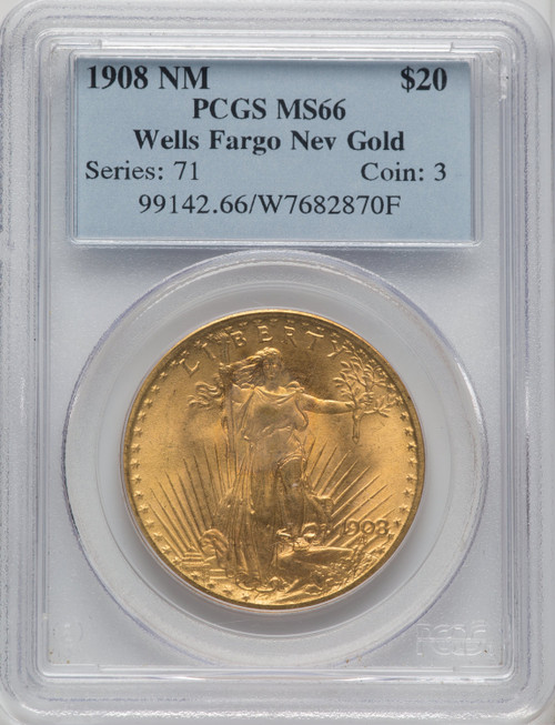 1908 NM $20 Wells Fargo Saint-Gaudens Double Eagle PCGS MS66 (763984035)