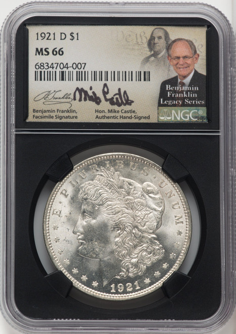 1921-D $1 Mike Castle Blk Core Franklin Series Morgan Dollar NGC MS66 (518448083)