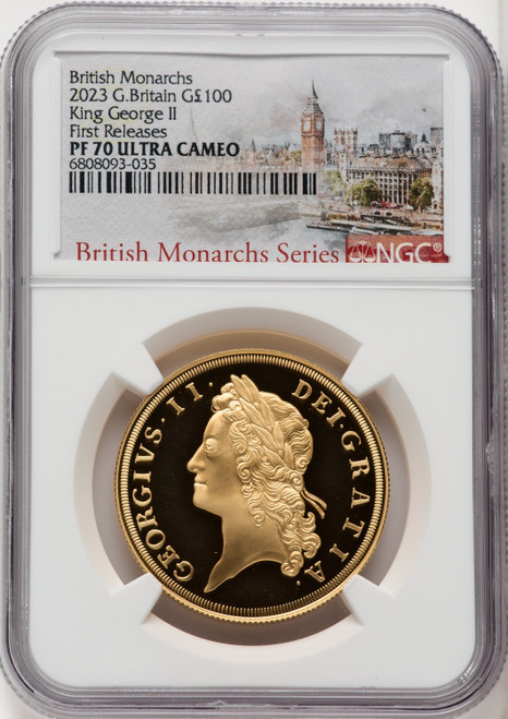 Charles III gold Proof “King George II” 100 Pounds (1 oz) 2023 PR70 Ultra Cameo NGC World Coins NGC MS70 (518508035)