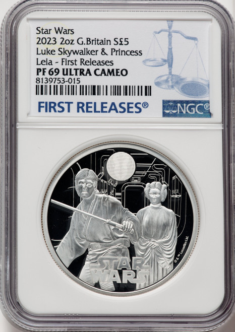 Charles III silver Proof  Luke Skywalker & Princess Leia  5 Pounds (2 oz) 2023 PR69 Ultra Cameo NGC World Coins NGC MS69 (518904049)