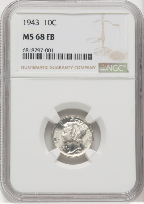 1943 10C FB Mercury Dime NGC MS68 (768671020) 1943 10C FB Mercury Dime NGC MS68 (768671020)