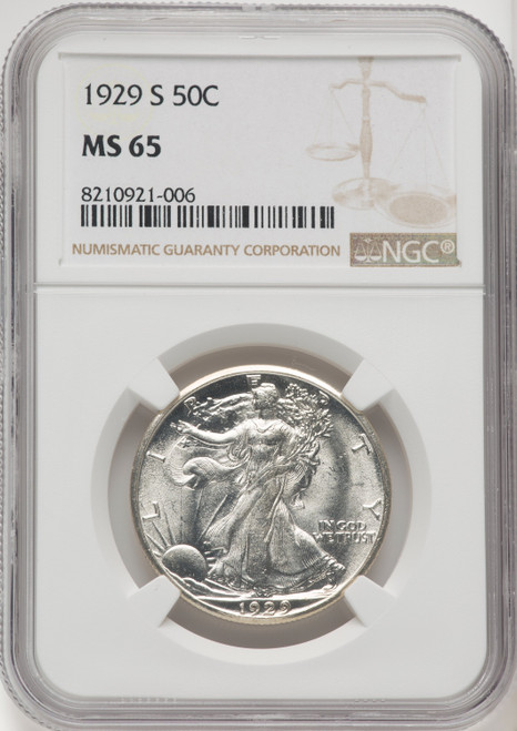 1929-S 50C Walking Liberty Half Dollar NGC MS65