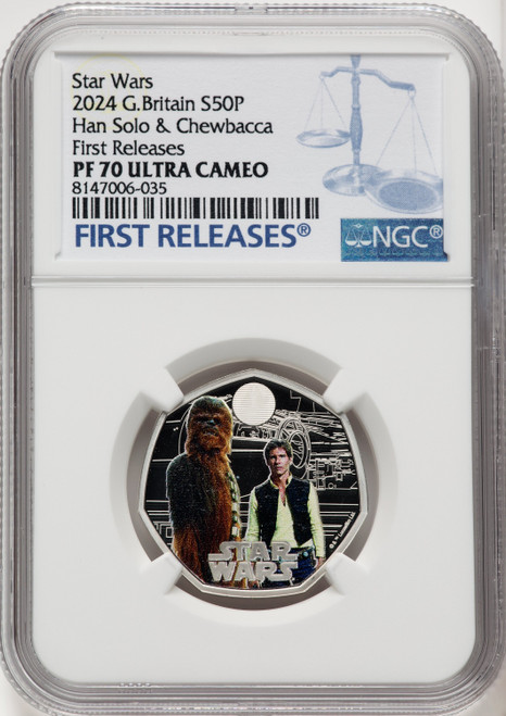 Charles III silver Colorized Proof  Han Solo & Chewbacca  50 Pence 2024 PR70 Ultra Cameo NGC World Coins NGC MS70 (519103060)