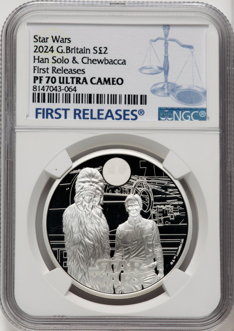 Charles III silver Proof  Han Solo & Chewbacca  2 Pounds (1 oz) 2024 PR70 Ultra Cameo NGC World Coins NGC MS70