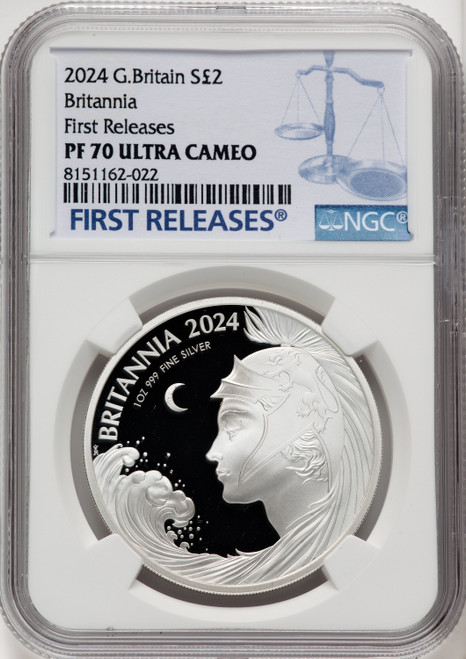 Charles III silver Proof  Britannia  2 Pounds (1 oz) 2024 PR70 Ultra Cameo NGC World Coins NGC MS70 (519274022)