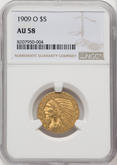 1909-O $5 Indian Half Eagle NGC AU58 (768412002)