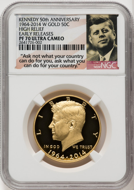 2014-W 50C Kennedy Gold 50th Anniversary FS Proof Kennedy Half Dollar NGC PR70