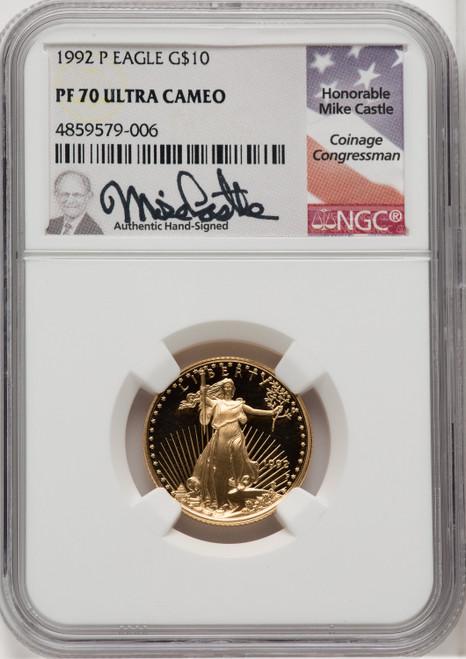 1992-P $10 Quarter-Ounce Gold Eagle Mike Castle NGC PF70