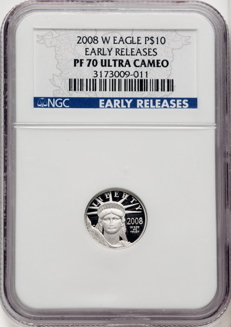 2008-W $10 Tenth-Ounce Platinum Eagle First Strike ER Blue NGC PF70