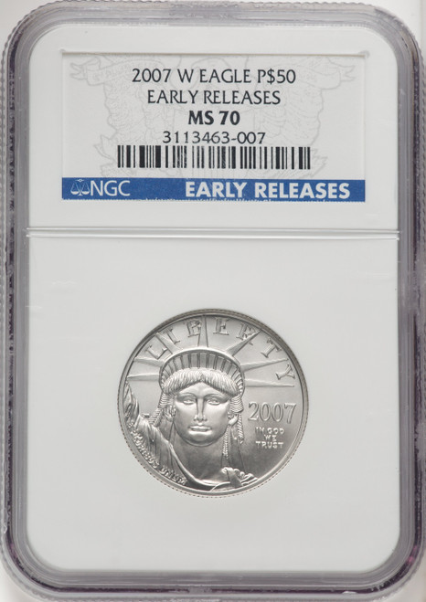 2007-W $50 Half-Ounce Platinum Eagle First Strike Burnished ER Blue NGC MS70
