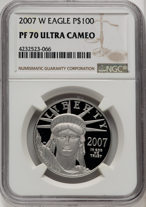 2007-W $100 One-Ounce Platinum Eagle Statue of Liberty Brown Label NGC PF70 (770462065) 2007-W $100 One-Ounce Platinum Eagle Statue of Liberty Brown Label NGC PF70 (770462065)