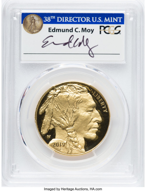 2019-W $50 One-Ounce American Buffalo .9999 Fine Gold First Day of Issue Denver Moy PCGS PR70 (770569200)