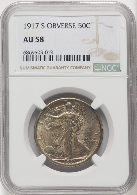 1917-S 50C OBVERSE Walking Liberty Half Dollar NGC AU58