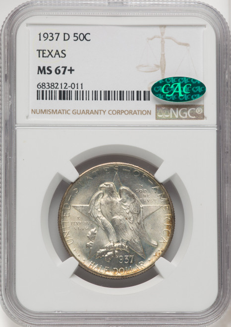 1937-D 50C Texas CAC Commemorative Silver NGC MS67+